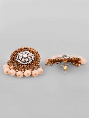 Antique goldplated peach drops round stud earrings copper for women & girls | festive traditional earrings women 4