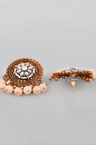 Antique goldplated peach drops round stud earrings copper for women & girls | festive traditional earrings women