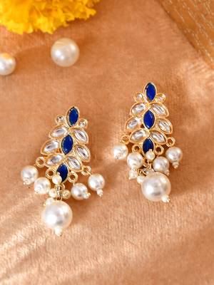 Gold-plated blue enamel simple stud earrings copper for women & girls | traditional earrings women 1