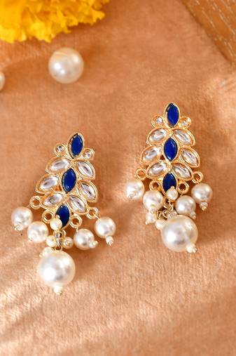 Gold-plated blue enamel simple stud earrings copper for women & girls | traditional earrings women