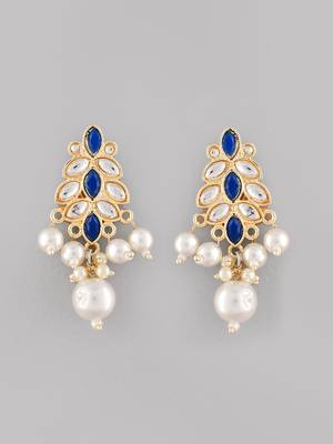Gold-plated blue enamel simple stud earrings copper for women & girls | traditional earrings women 2
