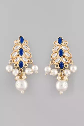 Gold-plated blue enamel simple stud earrings copper for women & girls | traditional earrings women