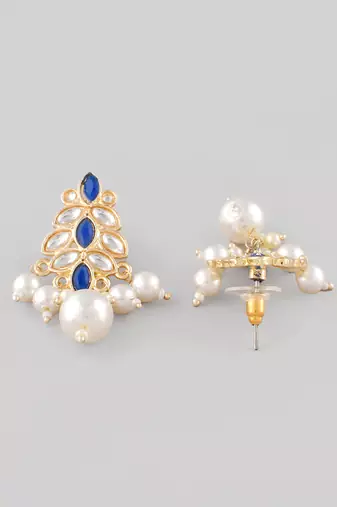 Gold-plated blue enamel simple stud earrings copper for women & girls | traditional earrings women