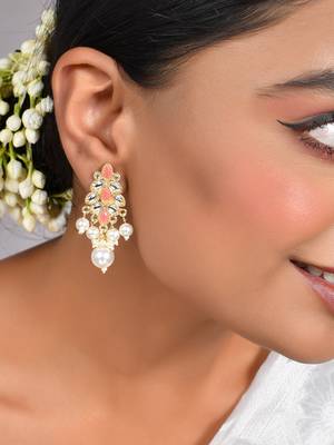 Gold-plated pink enamel simple stud earrings copper for women & girls | traditional earrings women 1