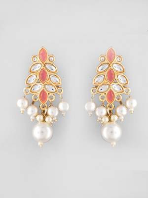 Gold-plated pink enamel simple stud earrings copper for women & girls | traditional earrings women 3