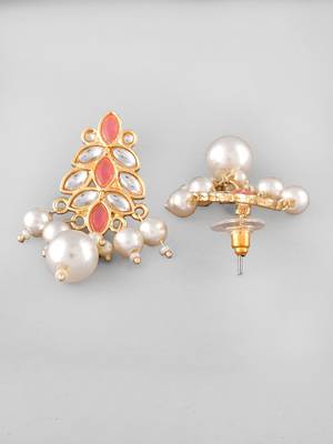 Gold-plated pink enamel simple stud earrings copper for women & girls | traditional earrings women 4