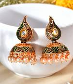 Gold-plated green classic jhumki earrings for women & girls | traditional earrings women| gold plated jhumkis festive