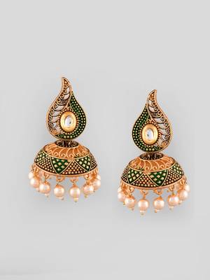 Gold-plated green classic jhumki earrings for women & girls | traditional earrings women| gold plated jhumkis festive 2