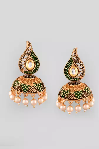 Gold-plated green classic jhumki earrings for women & girls | traditional earrings women| gold plated jhumkis festive