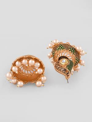 Gold-plated green classic jhumki earrings for women & girls | traditional earrings women| gold plated jhumkis festive 3