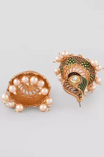 Gold-plated green classic jhumki earrings for women & girls | traditional earrings women| gold plated jhumkis festive