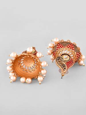 Gold-plated red classic jhumki earrings for women & girls | traditional earrings women| gold plated jhumkis festive 4