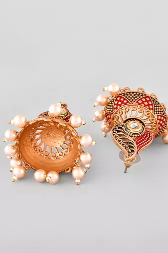 Gold-plated red classic jhumki earrings for women & girls | traditional earrings women| gold plated jhumkis festive