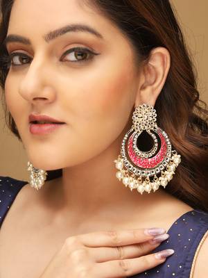 Gold-plated gorgeous pink meenakari chandbalis earrings for women and girls | party look meenakari earrings 1