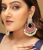 Gold-plated gorgeous pink meenakari chandbalis earrings for women and girls | party look meenakari earrings