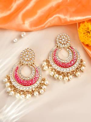 Gold-plated gorgeous pink meenakari chandbalis earrings for women and girls | party look meenakari earrings 2