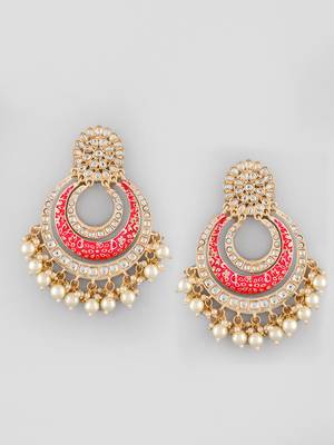 Gold-plated gorgeous pink meenakari chandbalis earrings for women and girls | party look meenakari earrings 3
