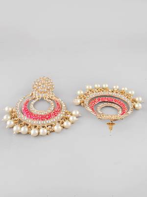 Gold-plated gorgeous pink meenakari chandbalis earrings for women and girls | party look meenakari earrings 4