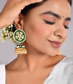 Gold-plated gorgeous green meenakari jhumka earrings for women and girls |party look big meenakari earrings