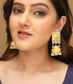 Yellow meenakari jhumkas earrings