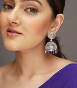 Silver-plated blue ad studded crystal jhumkas earrings