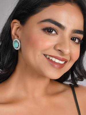 Silver-plated ad studded mint  contemporary stud earrings 1