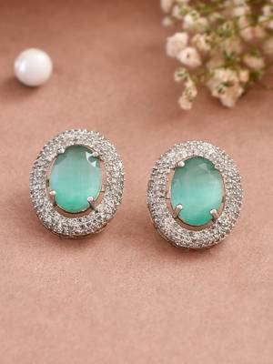 Silver-plated ad studded mint  contemporary stud earrings 2