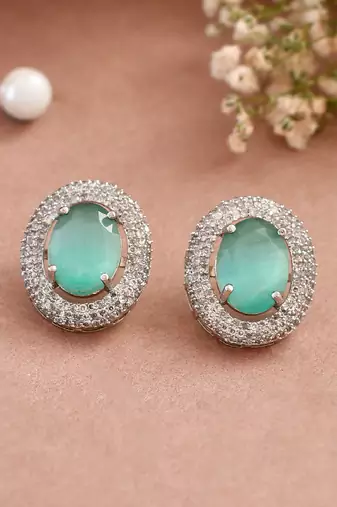Silver-plated ad studded mint  contemporary stud earrings