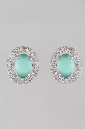 Silver-plated ad studded mint  contemporary stud earrings