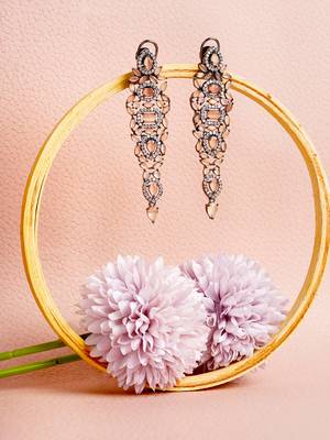 Silver plated orange colour ad stones embellished long earring for and girls party wear 1