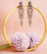 Silver plated orange colour ad stones embellished long earring for and girls party wear