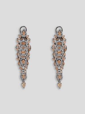 Silver plated orange colour ad stones embellished long earring for and girls party wear 2