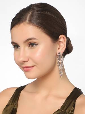 Silver plated orange colour ad stones embellished long earring for and girls party wear 3