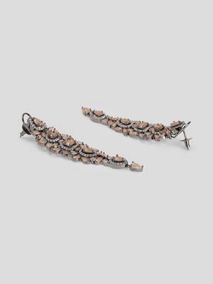 Silver plated orange colour ad stones embellished long earring for and girls party wear 4