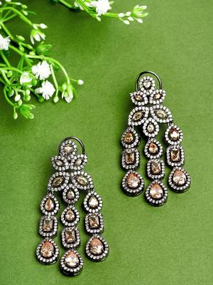 Orange zircon studded chandelier ad dangle earrings 1