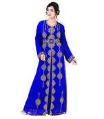 Royal -Blue color luxurious Full Sleeves Handmade Moroccan Kaftan With Sun-proof hijab.