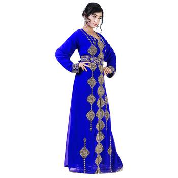 Royal -Blue color Full Sleeves Handmade Moroccan Kaftan With Sun-proof hijab 2