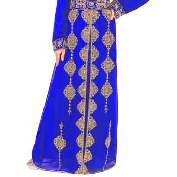 Royal -Blue color Full Sleeves Handmade Moroccan Kaftan With Sun-proof hijab 4