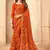Orange floral printed chiffon sari attached banarsi border with blouse