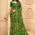 Green floral printed chiffon sari attached banarsi border with blouse