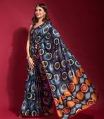 Black color emboss foil print work with piping all over saree with blouse