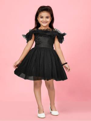 Aarika girls black colour net solid frock 1