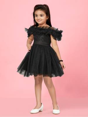Aarika girls black colour net solid frock 2