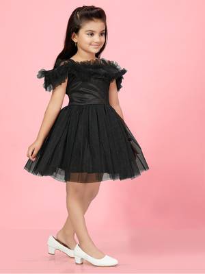 Aarika girls black colour net solid frock 3