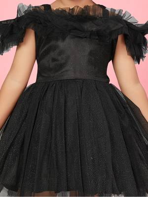 Aarika girls black colour net solid frock 5