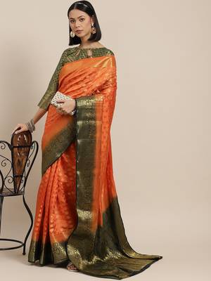 Riva enterprise women's banarasi cotton silk with zari weaving  party wear saree 1