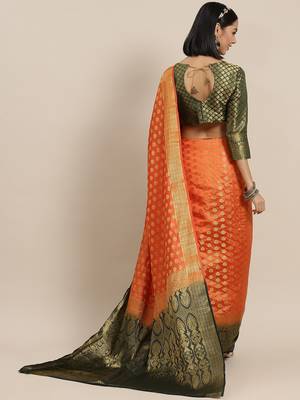 Riva enterprise women's banarasi cotton silk with zari weaving  party wear saree 2