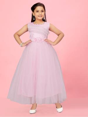 Aarika girls pink colour net gown 1