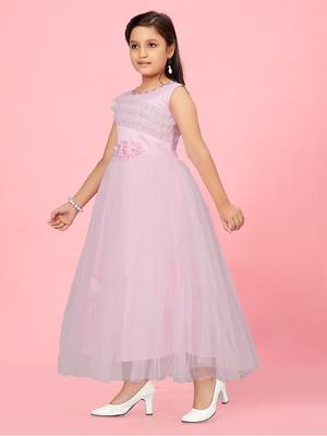 Aarika girls pink colour net gown 3