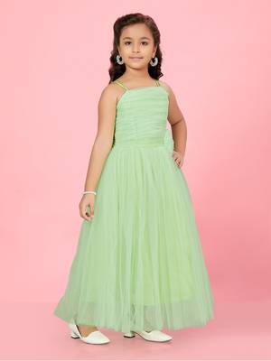 Aarika girls green colour net gown 3